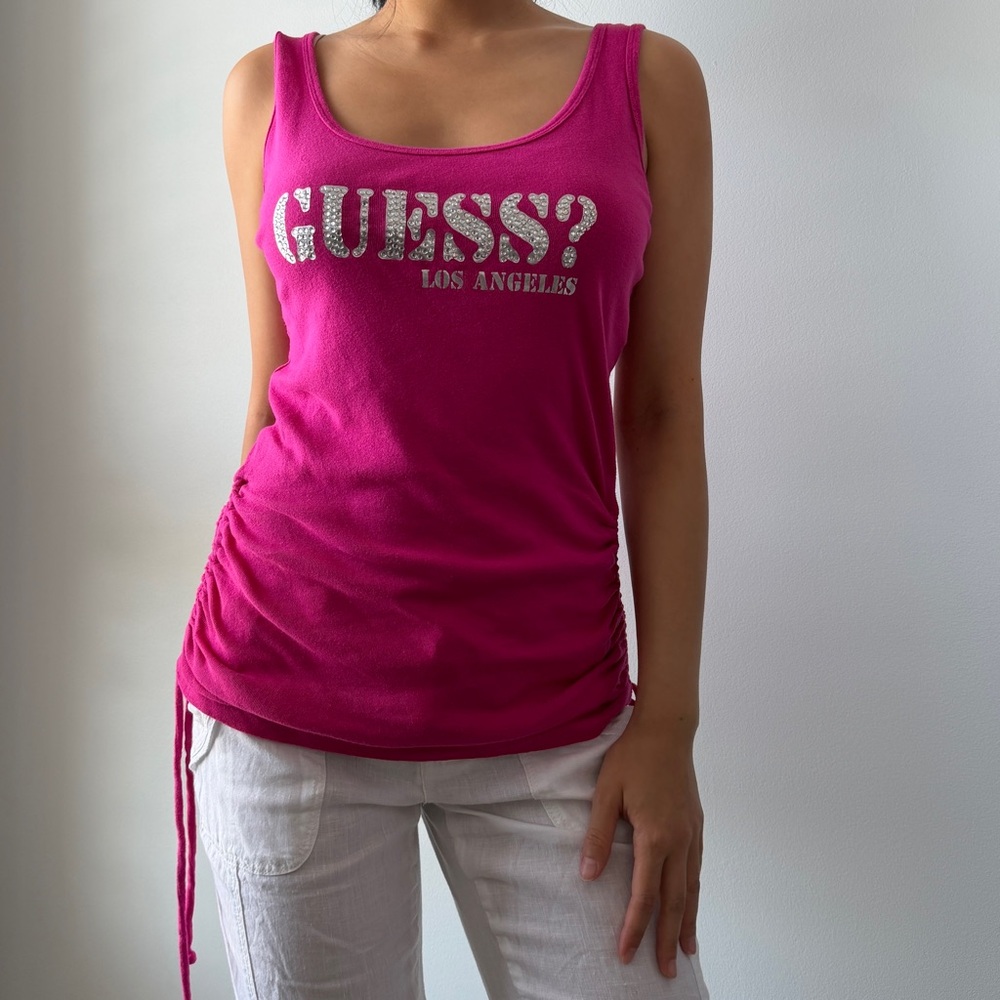 Guess Hot Pink Ruched Tank - Large